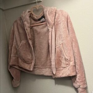 Pink Fuzzy Women's cropped Jacket
